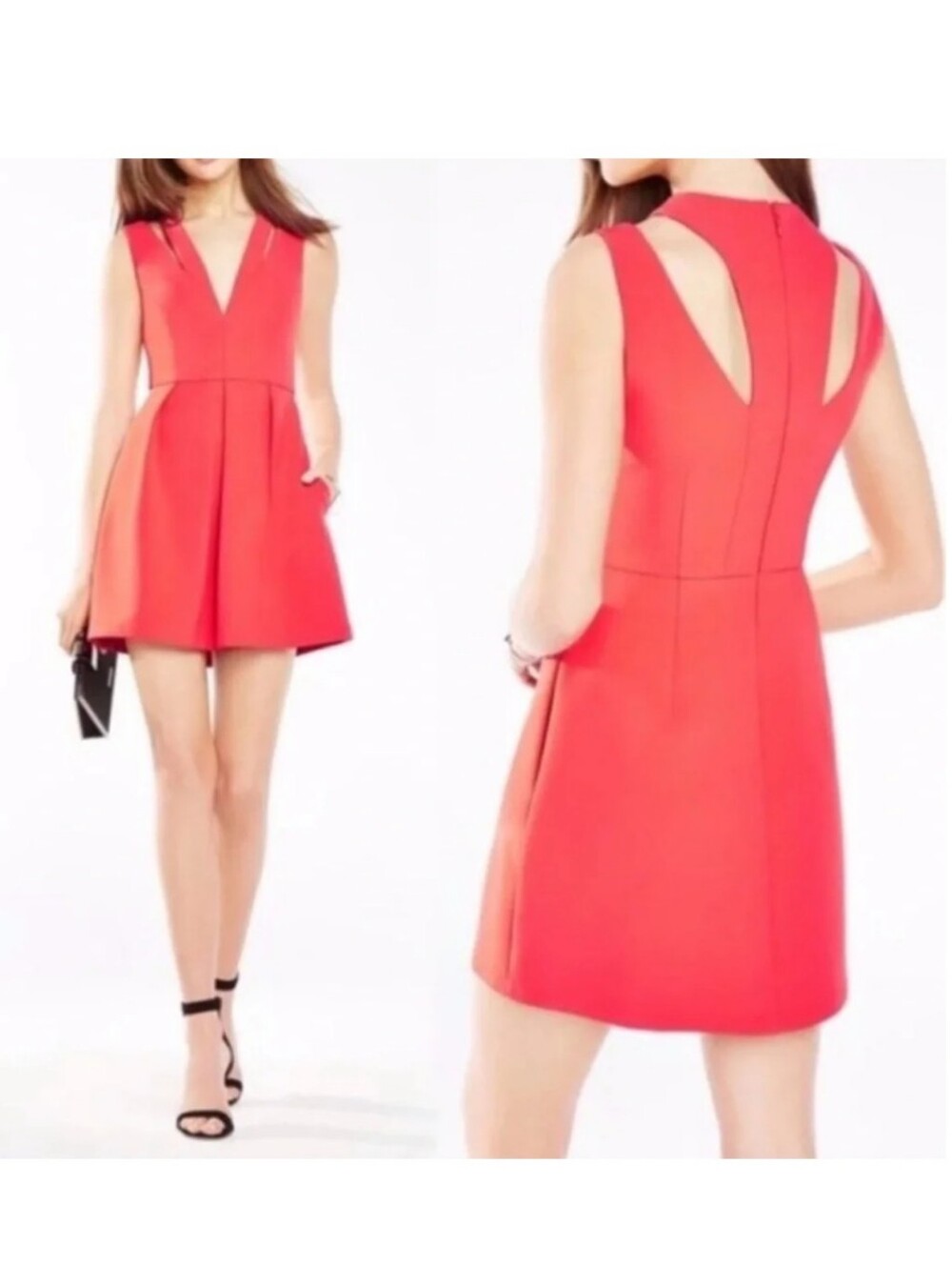 BCBGMaxAzria Coral Red Cutout Mini Fit And Flare Dress Size 8